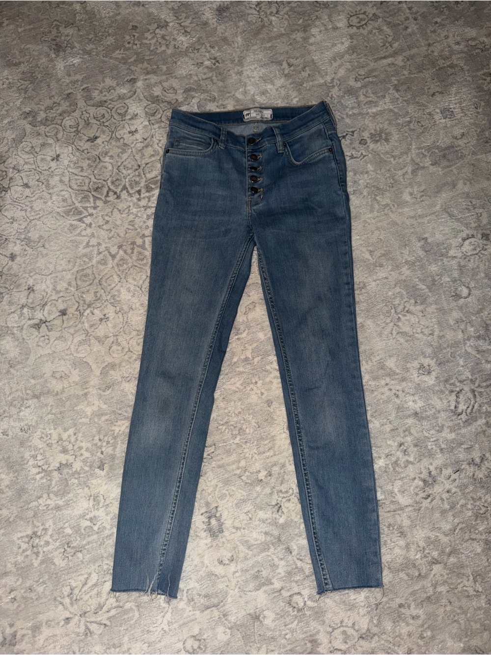 Free People Skinny Button-Fly Jeans - Blue Wash